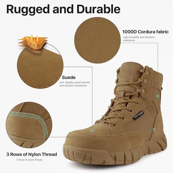 Women's Waterproof Hiking Boots Suede Leather 6 Inches Lightweight Tactical - Picture 2 of 7